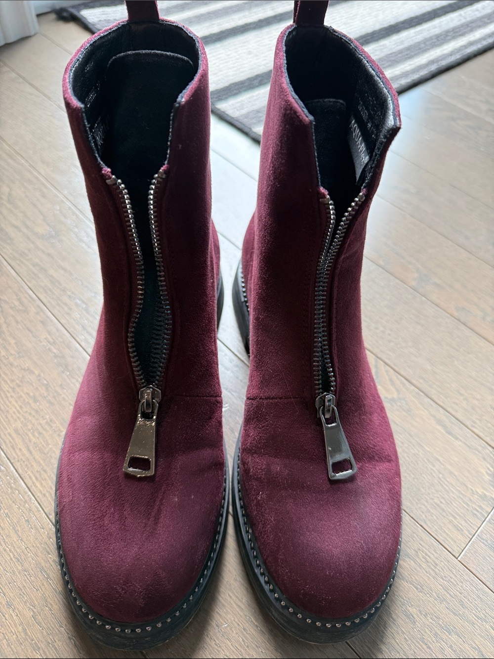 Women's Burgundy Suede Front-Zip Ankle Boots